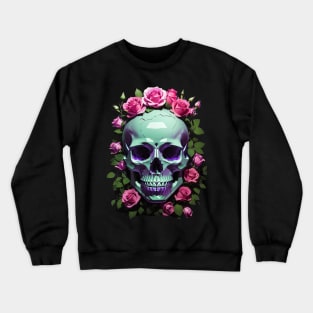 Urban Chic Meets Spooky Vibes: Green and Violet Skull Aesthetic Artwork for Halloween" Crewneck Sweatshirt